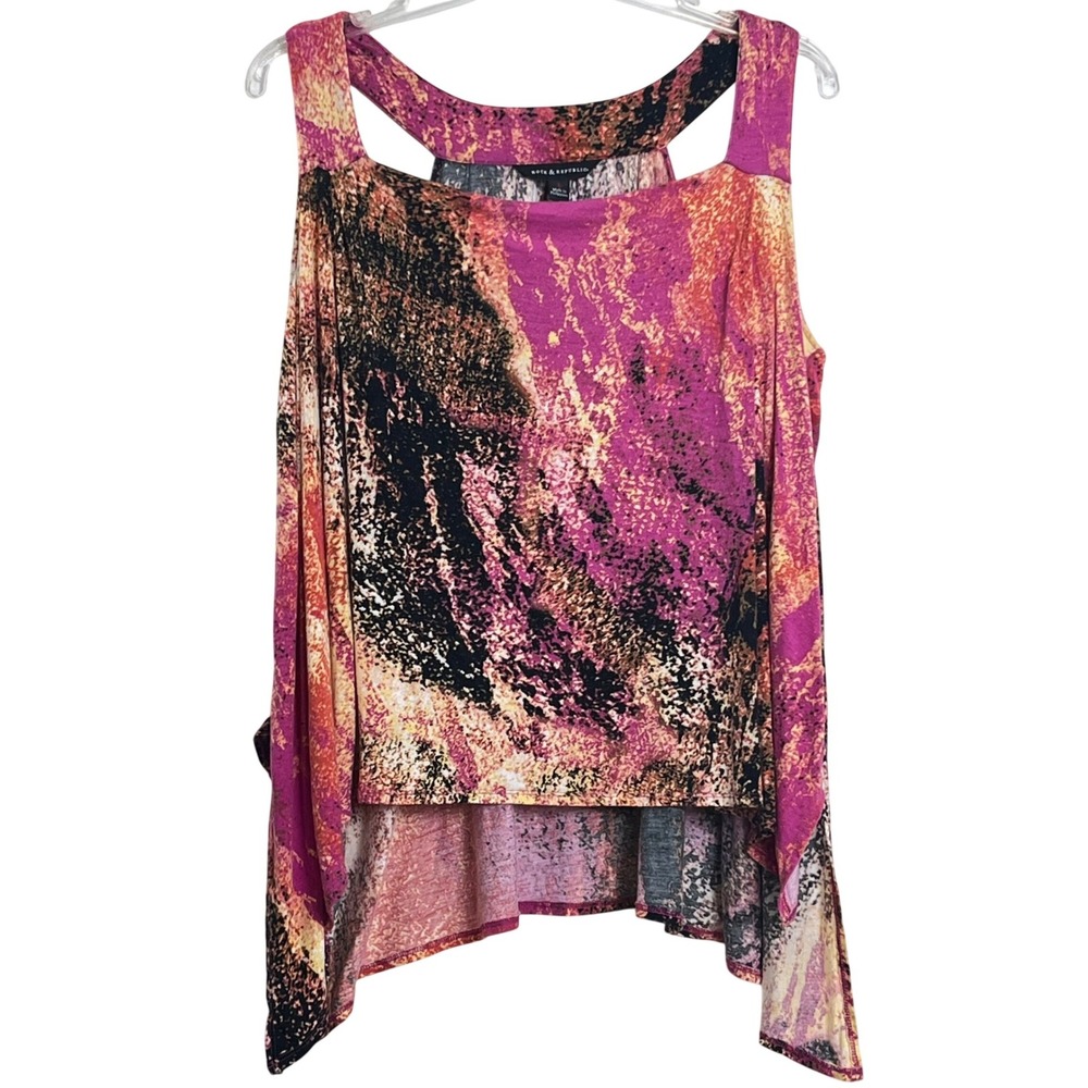 Rock & Republic Womens Tank Top L Pink Abstract Sharkbite Hem Sleeveless Boho